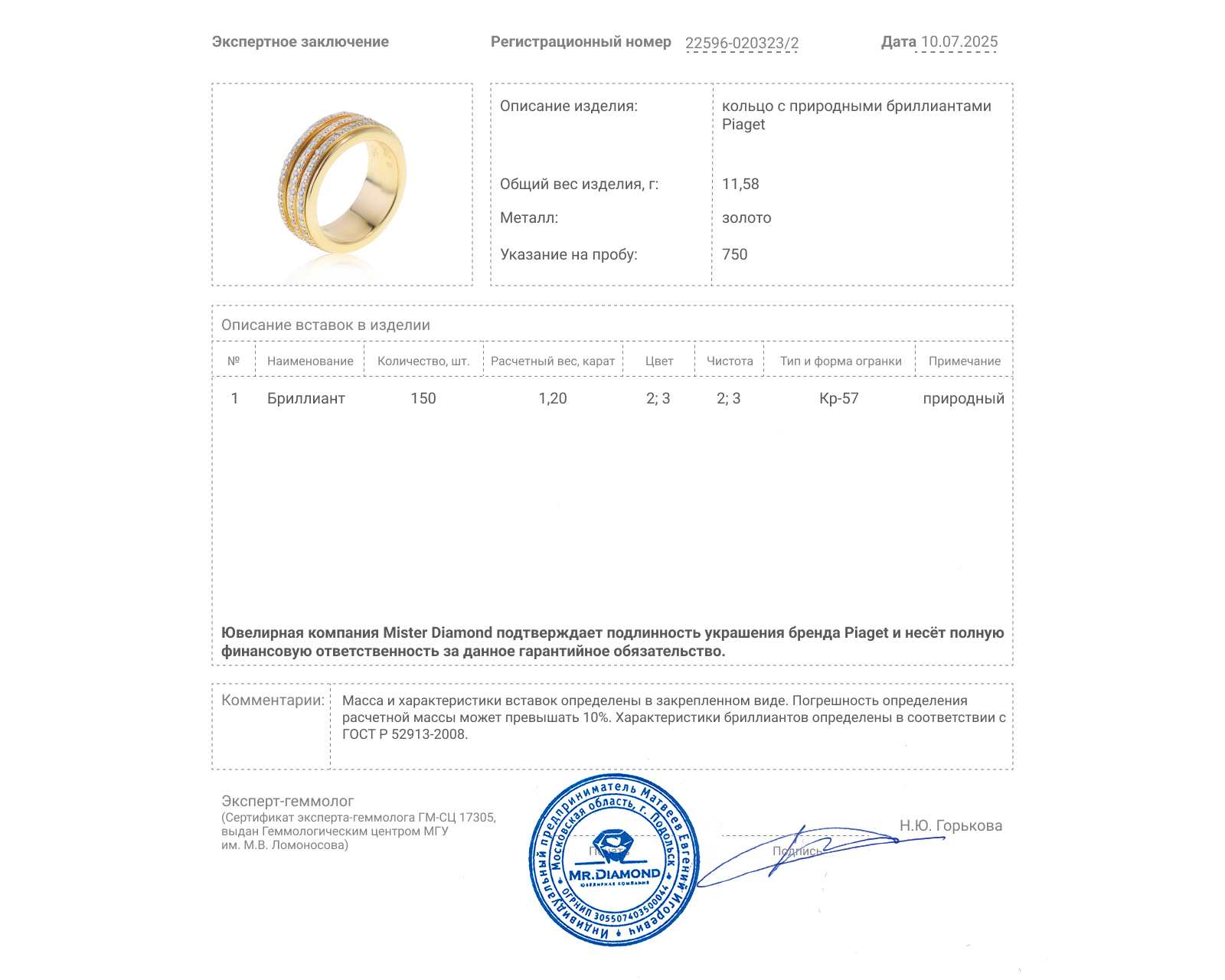 Оригинальное золотое кольцо с бриллиантами 1.20ct Piaget Possession