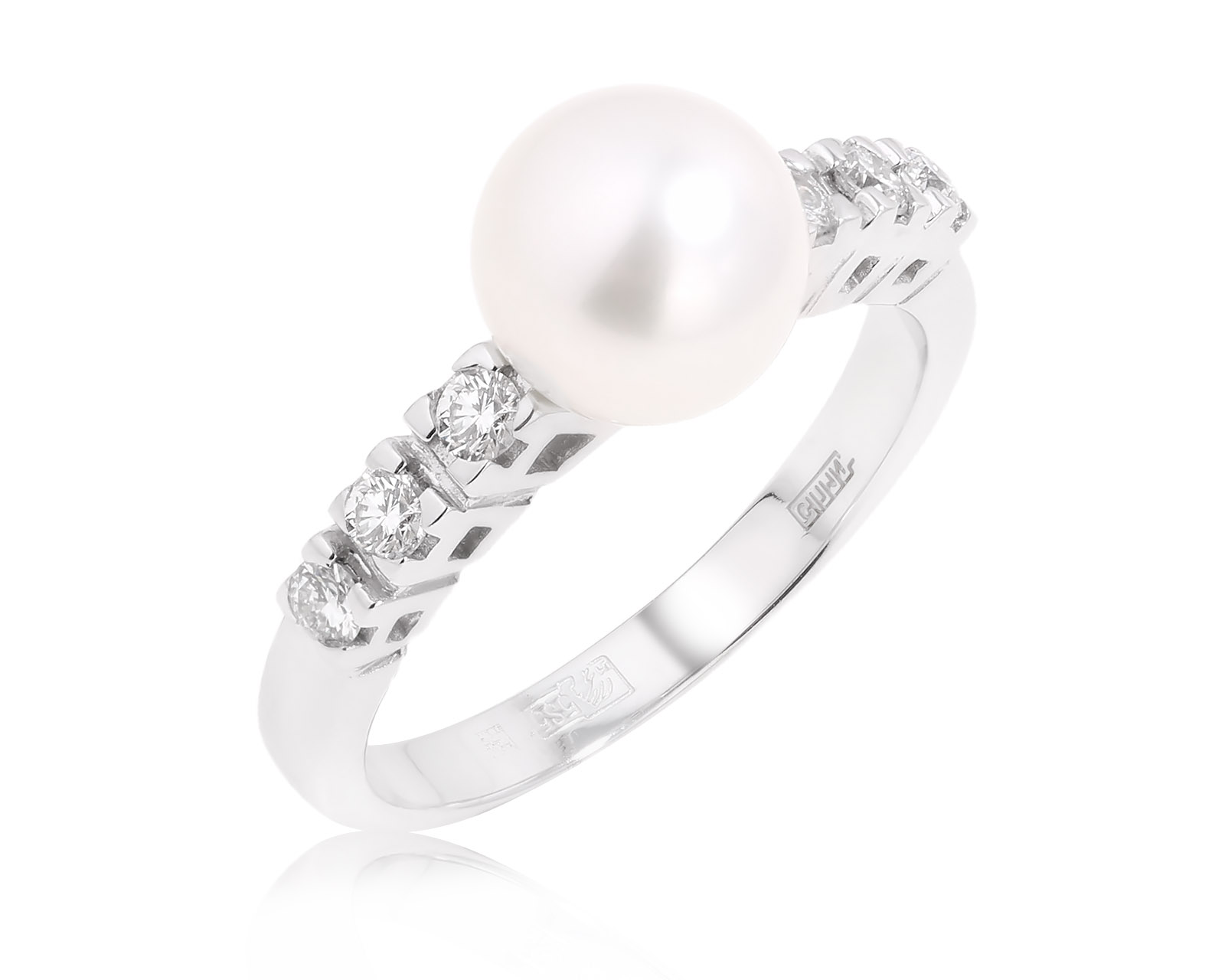 Золотое кольцо с жемчугом 8.20 мм и бриллиантами 0.32ct 090625/3