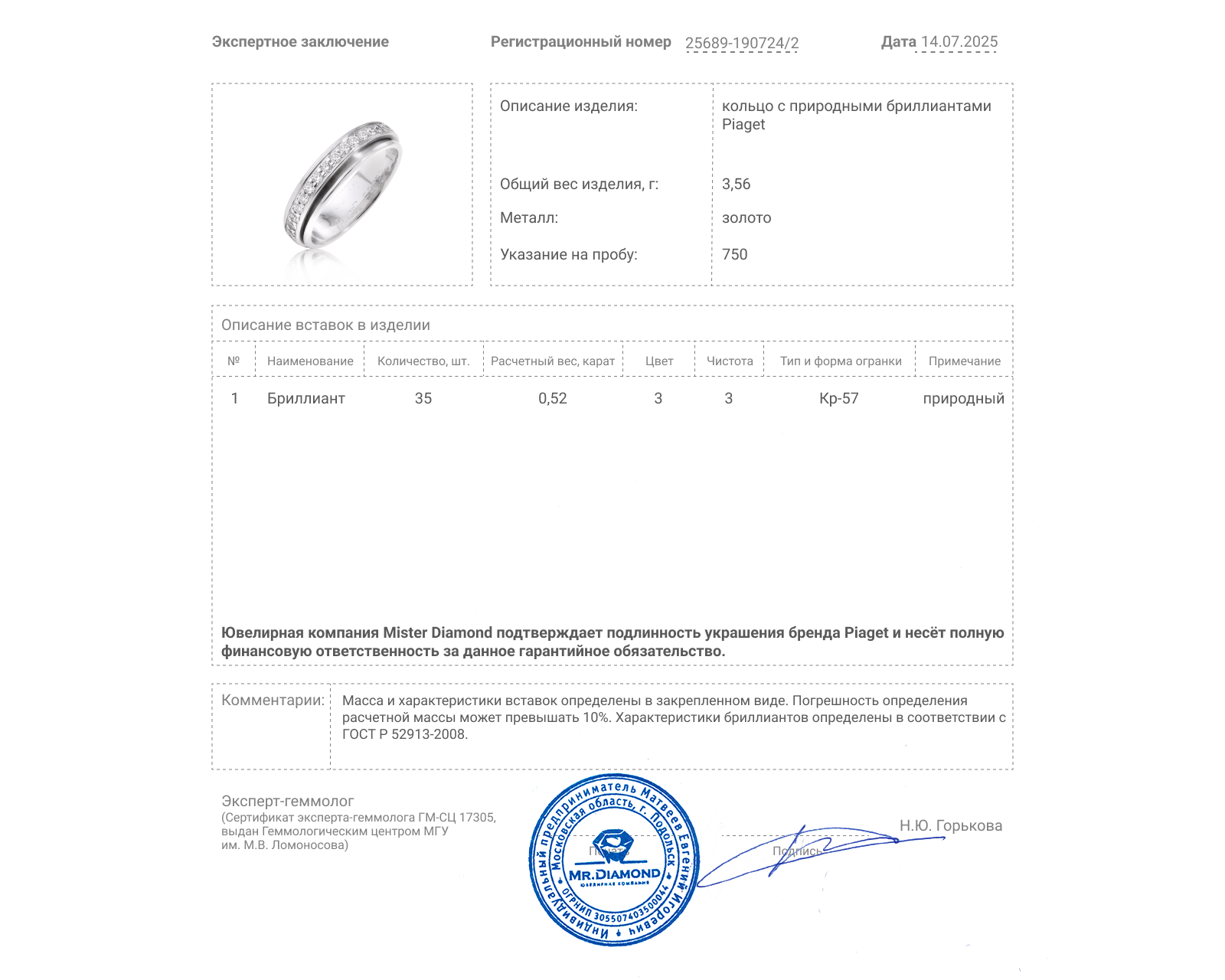 Оригинальное золотое кольцо с бриллиантами 0.52ct Piaget Possession