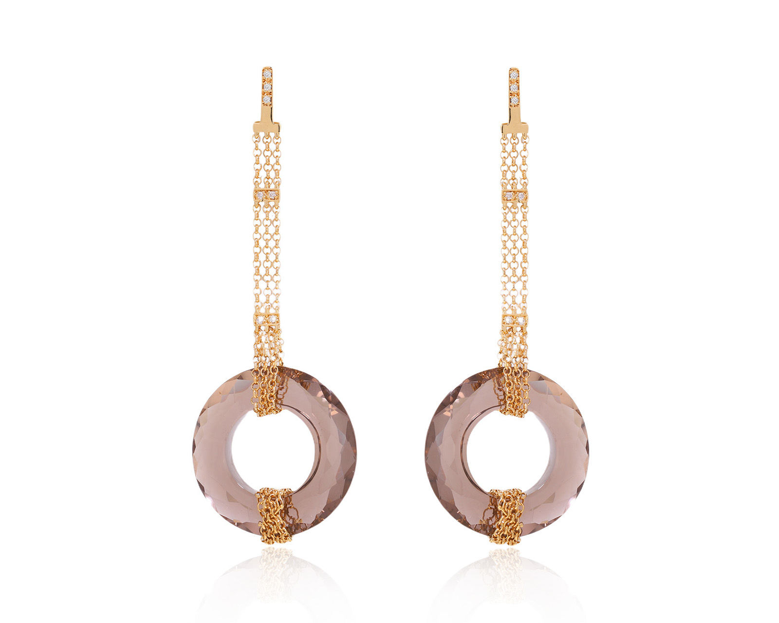 Золотые серьги с дымчатым кварцем 38.31ct 060825/2