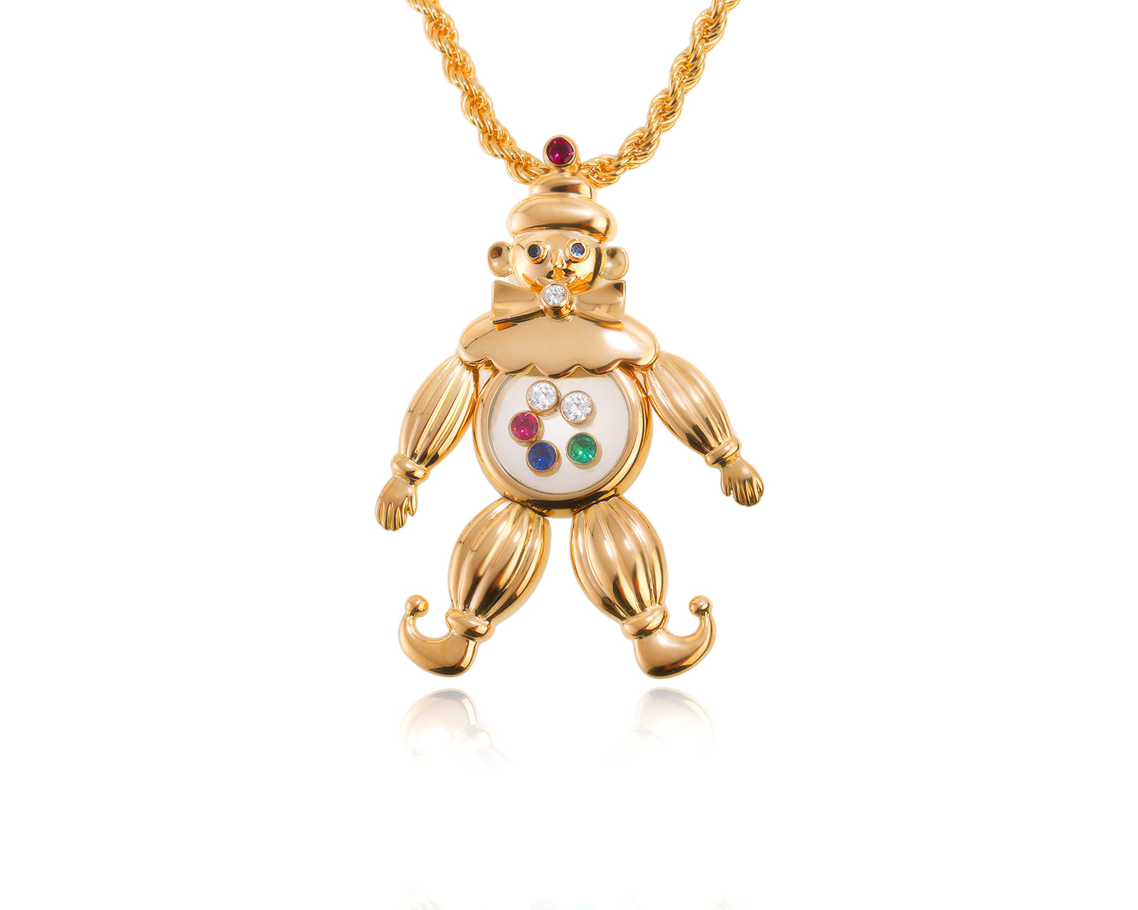 Оригинальный золотой кулон с цветными камнями 0.23ct Chopard Happy Diamonds Clown 260724/2