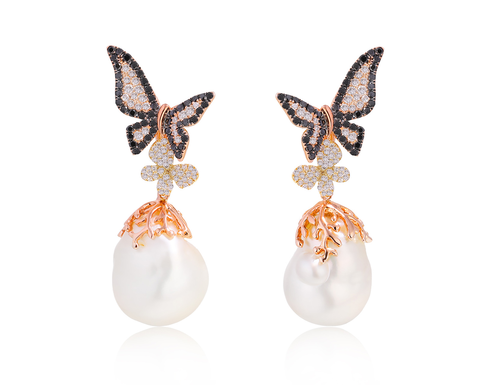 Золотые серьги с барочным жемчугом и бриллиантами 1.72ct 290625/14