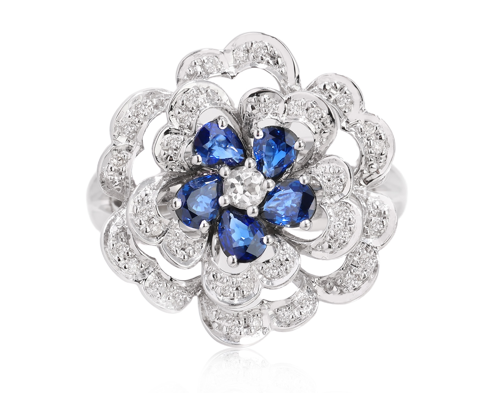 Золотое кольцо с сапфирами 1.25ct и бриллиантами 0.16ct