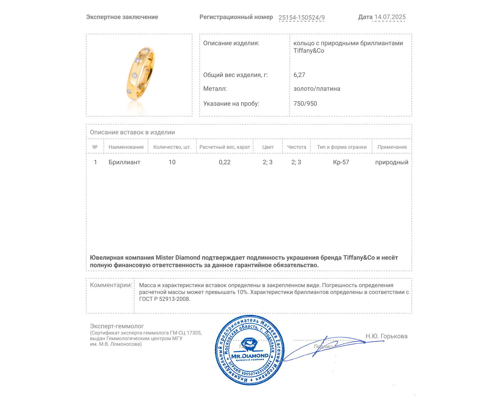 Оригинальное золотое кольцо с бриллиантами 0.22ct Tiffany&Co Etoile