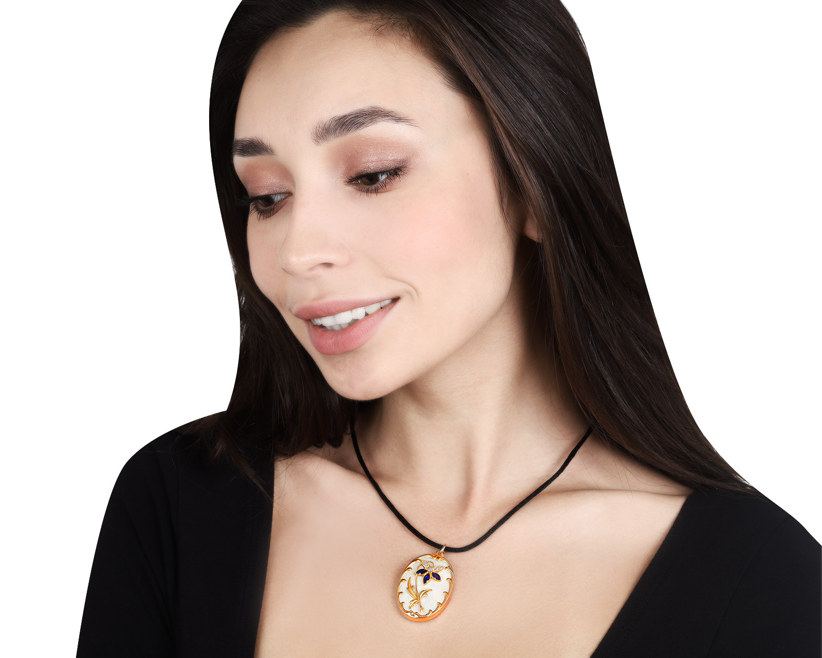 Золотой кулон с эмалью и сапфирами 0.81ct