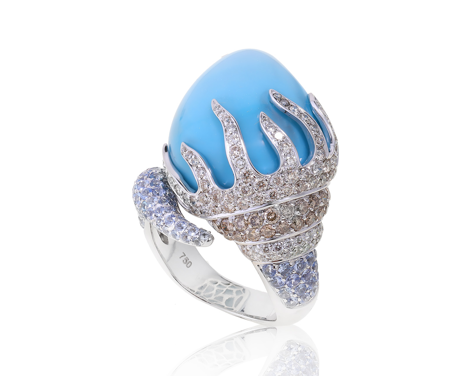 Золотое кольцо с голубым стеклом 20.00ct 240523/12