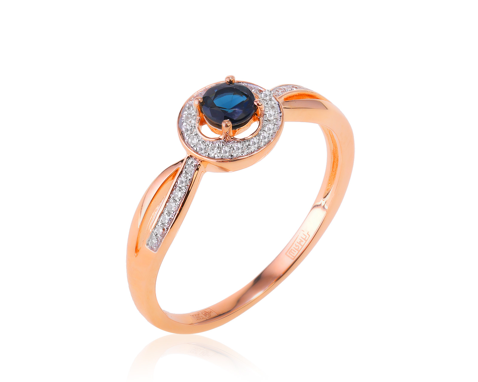 Золотое кольцо с сапфиром 0.29ct и бриллиантами 0.08ct 010823/10