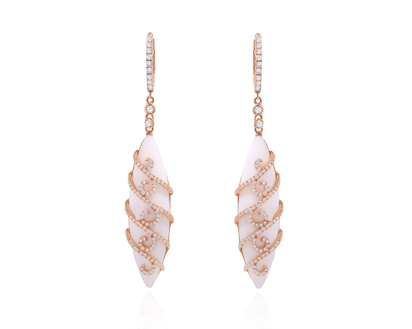 Оригинальные золотые серьги с белым ониксом 23.20ct Kayaly 010325/5