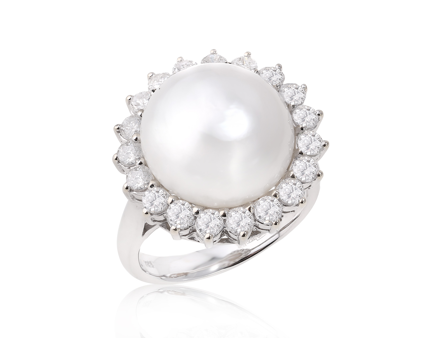 Золотое кольцо с жемчугом 14.00 мм и бриллиантами 1.15ct 100225/10