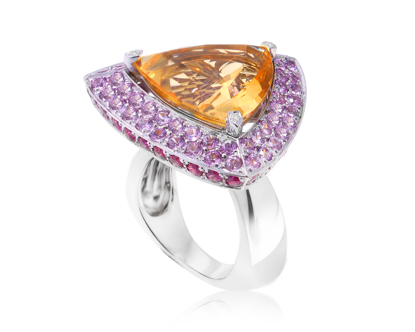 Оригинальное золотое кольцо c цветными камнями 14.40ct Mauboussin Trilliant Cut 310324/22