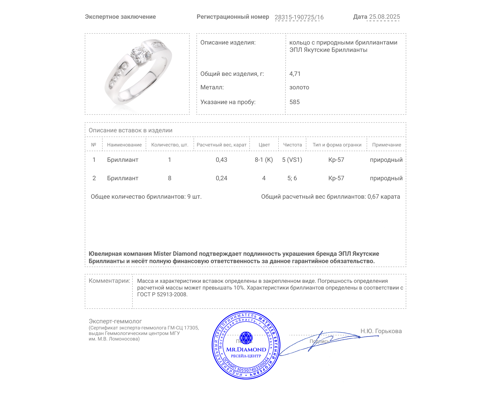 Оригинальное золотое кольцо ЭПЛ Якутские бриллианты