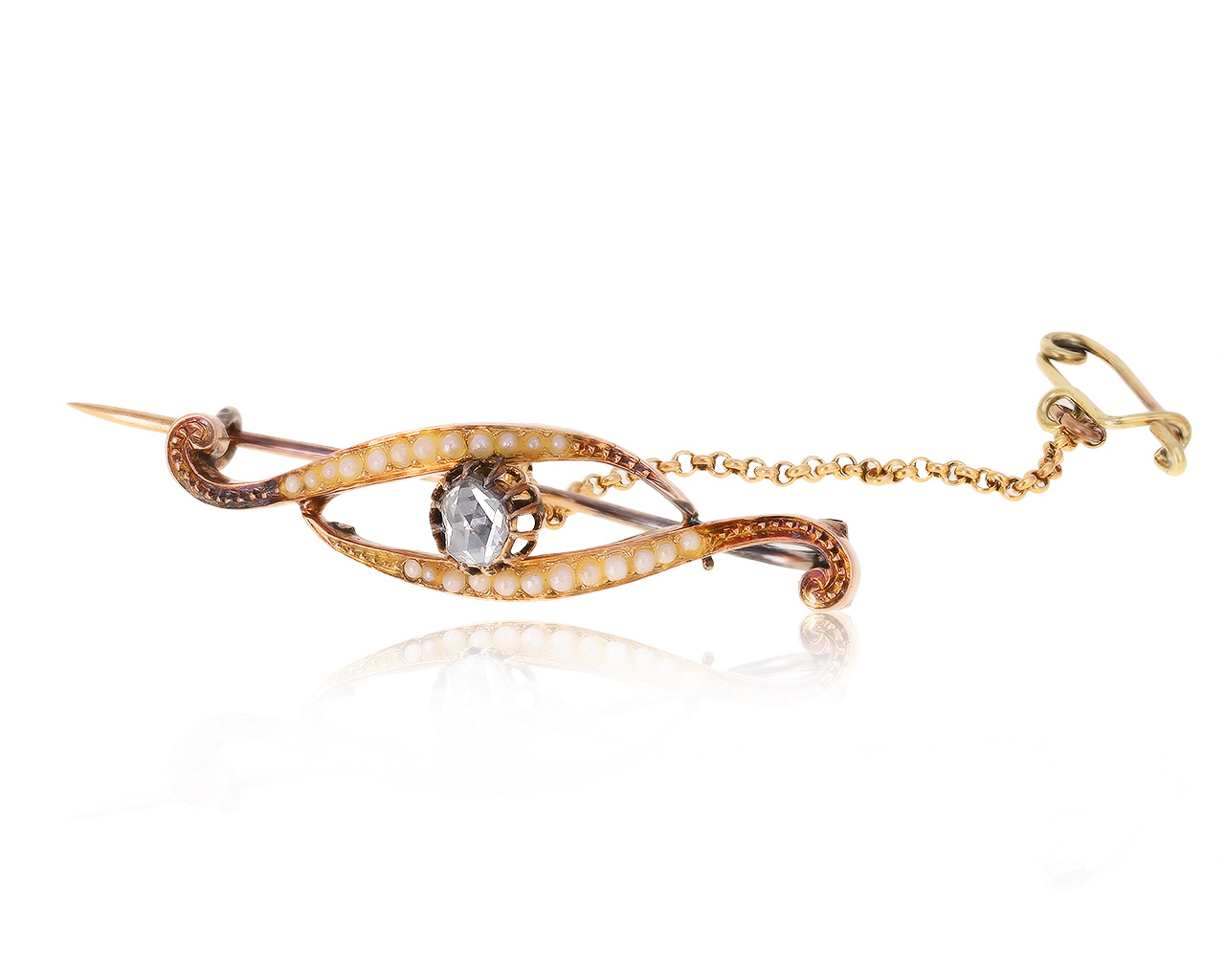 Винтажная золотая брошь с жемчугом 1.00-1.50 мм 270320/4