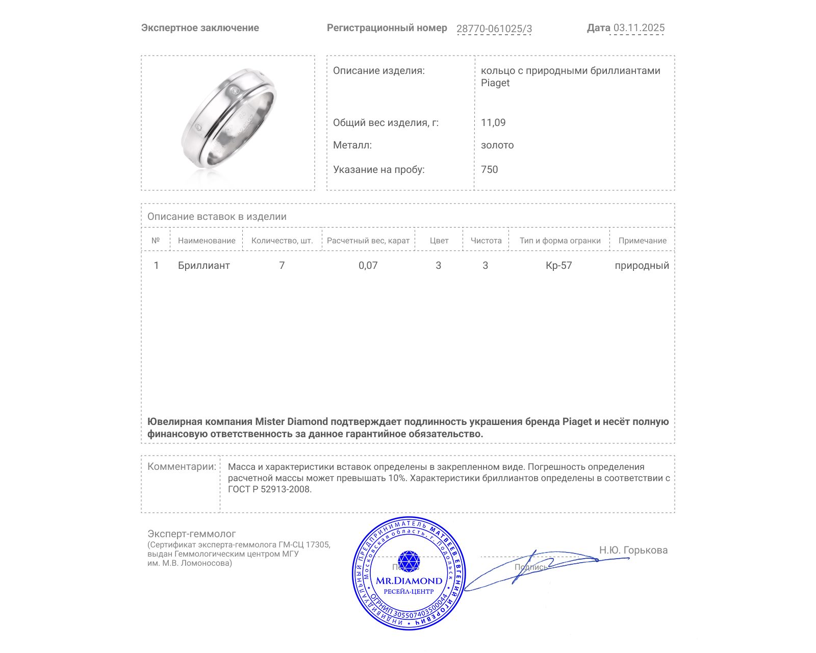 Оригинальное золотое кольцо Piaget Possession