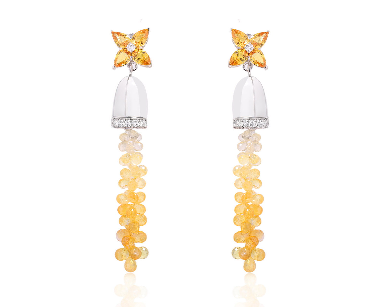 Золотые серьги с желтыми сапфирами 35.90ct Evgeny Matveev 070825/Б135