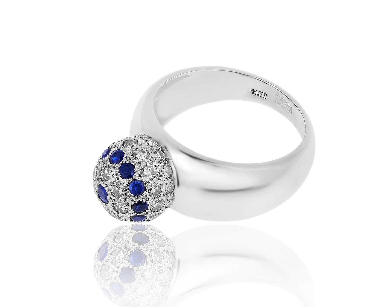 Солидное золотое кольцо с бриллиантами 0.91ct и сапфирами 0.41ct 070819/27