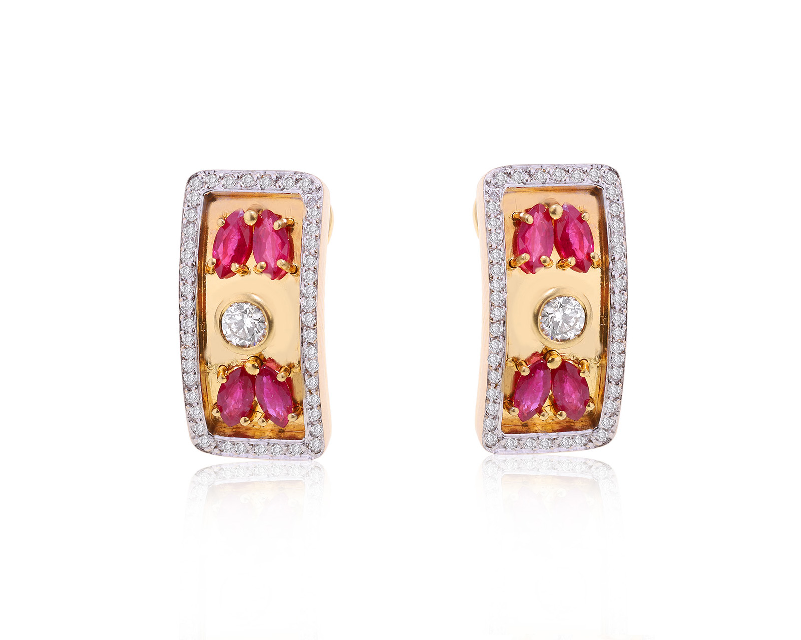Золотые серьги с рубинами 1.60ct и бриллиантами 0.71ct