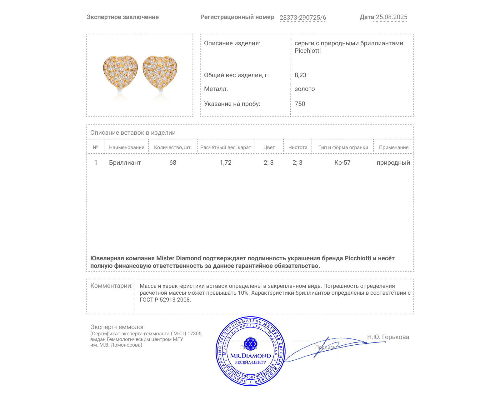Оригинальные золотые серьги с бриллиантами 1.72ct Picchiotti