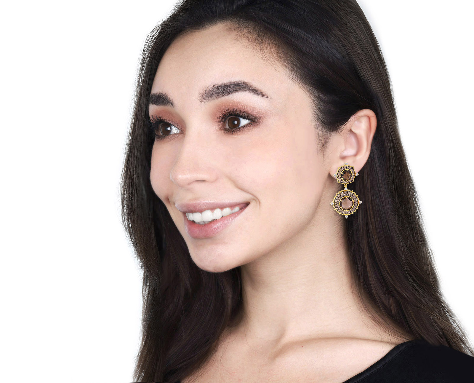 Оригинальные золотые серьги с дымчатым кварцем 8.50ct Judith Ripka