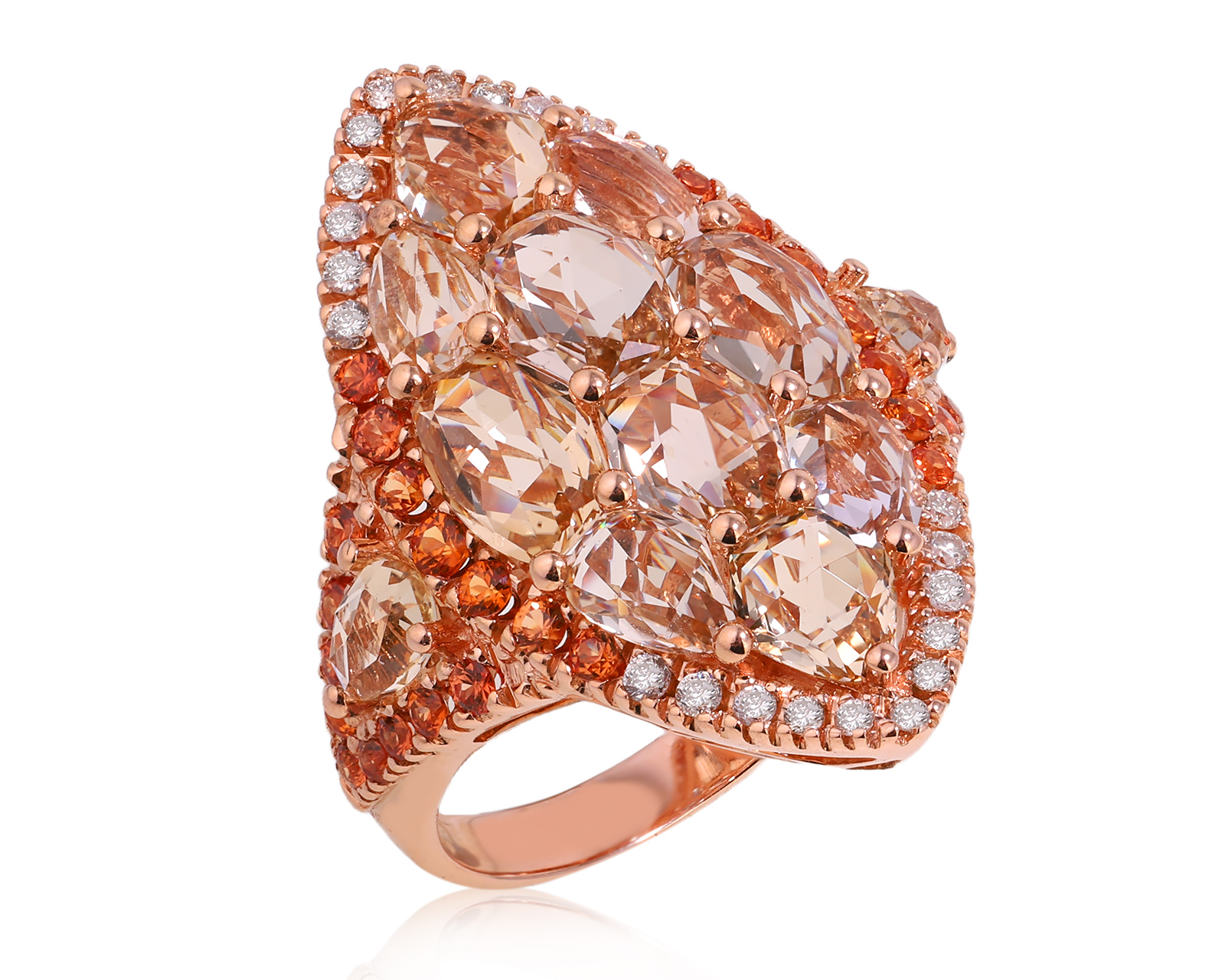 Золотое кольцо с цитринами 6.03ct и оранжевыми сапфирами 0.69ct