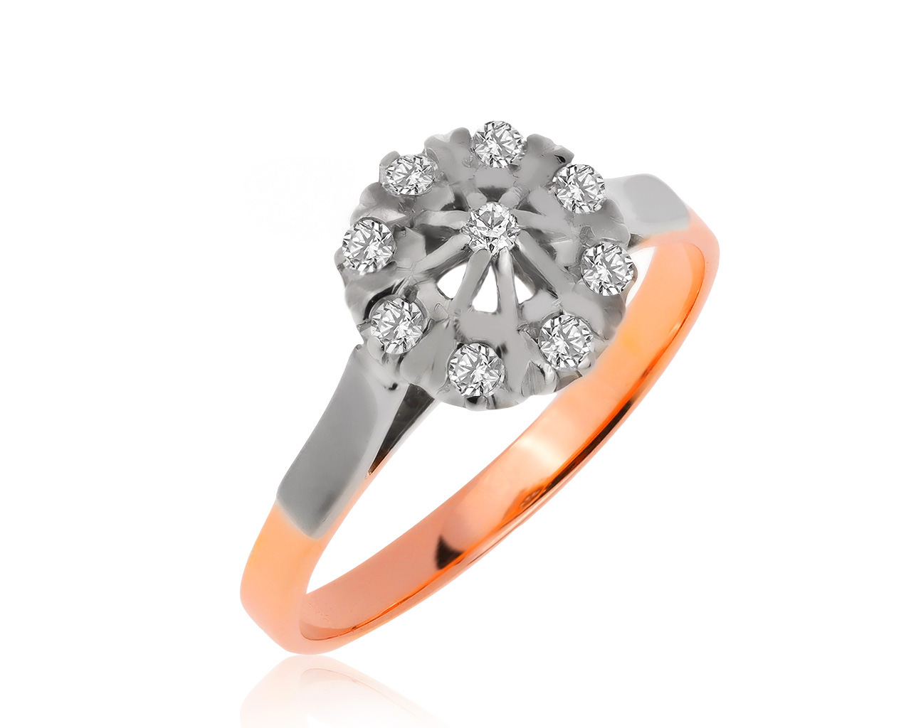 Винтажное золотое кольцо с бриллиантами 0.17ct СССР 150420/8