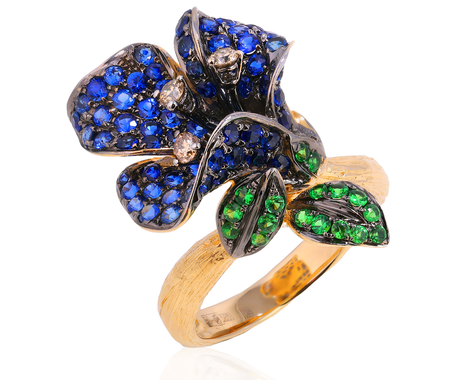 Золотое кольцо с сапфирами 1.30ct и тсаворитами 0.38ct 020925/1