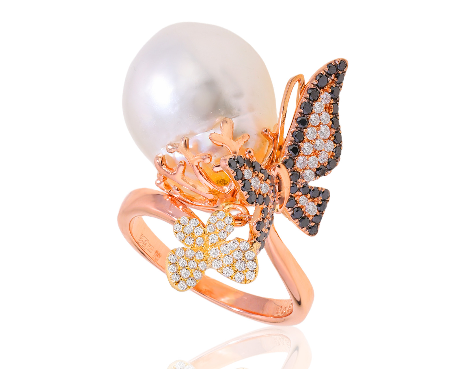 Золотое кольцо с жемчугом и бриллиантами 0.85ct 260625/14