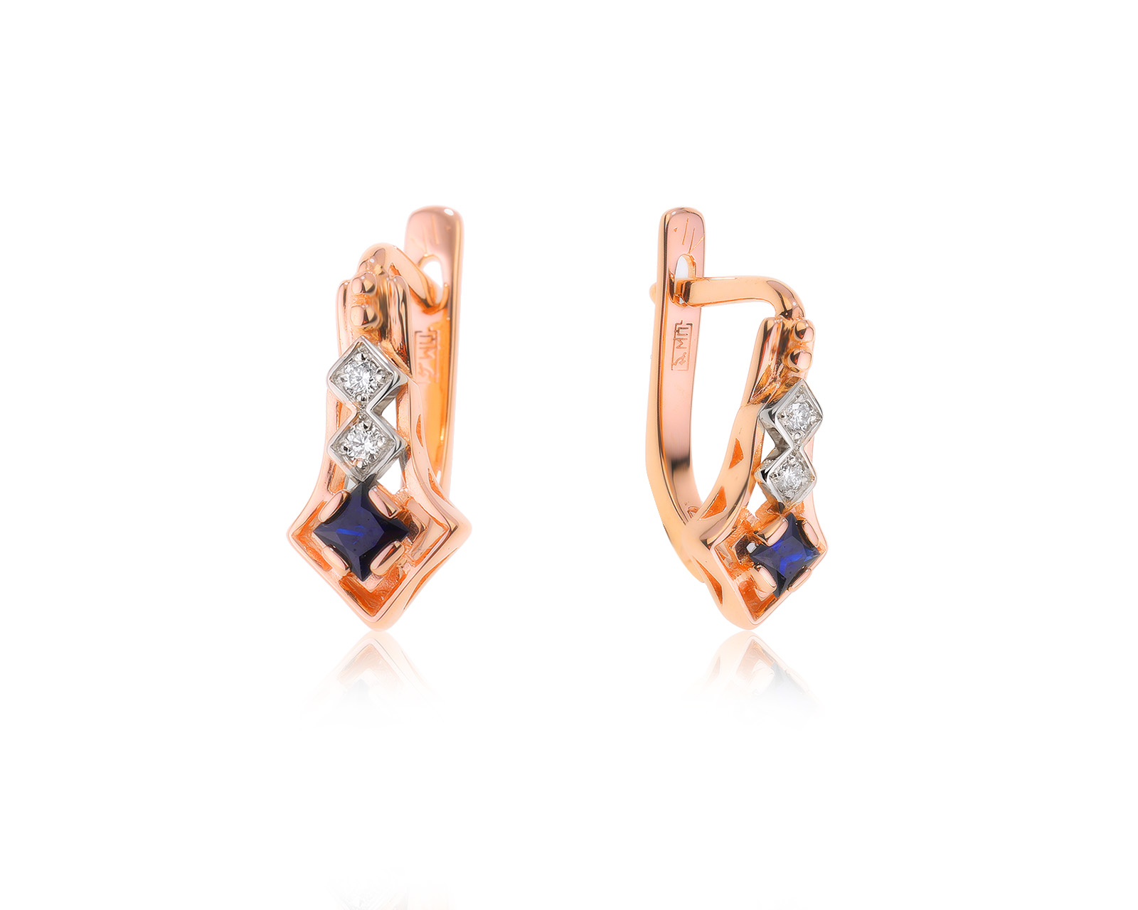 Золотые серьги с сапфирами 0.35ct и бриллиантами 0.07ct 010823/2