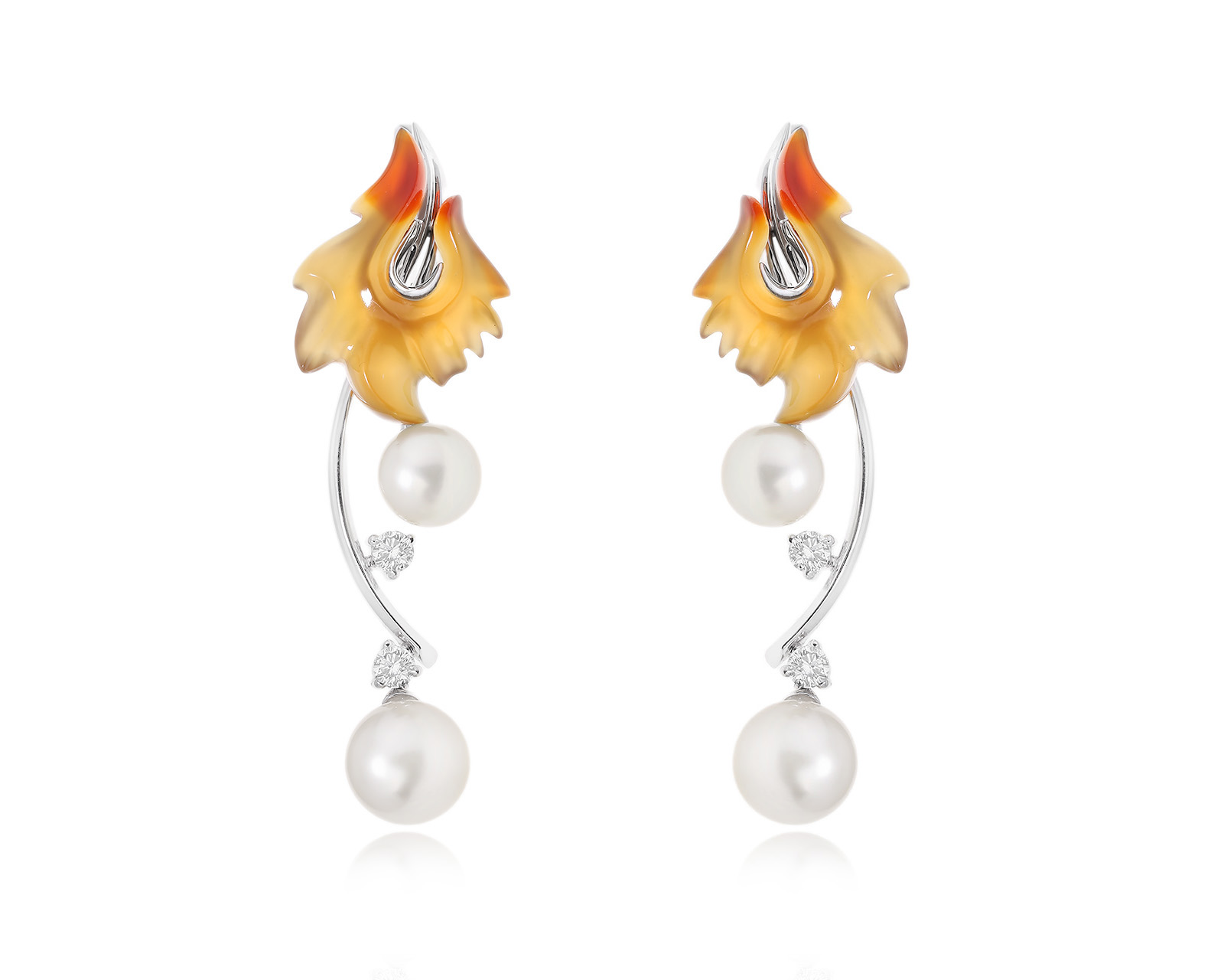 Золотые серьги с сердоликом и жемчугом 7.40-8.80 мм 121123/6