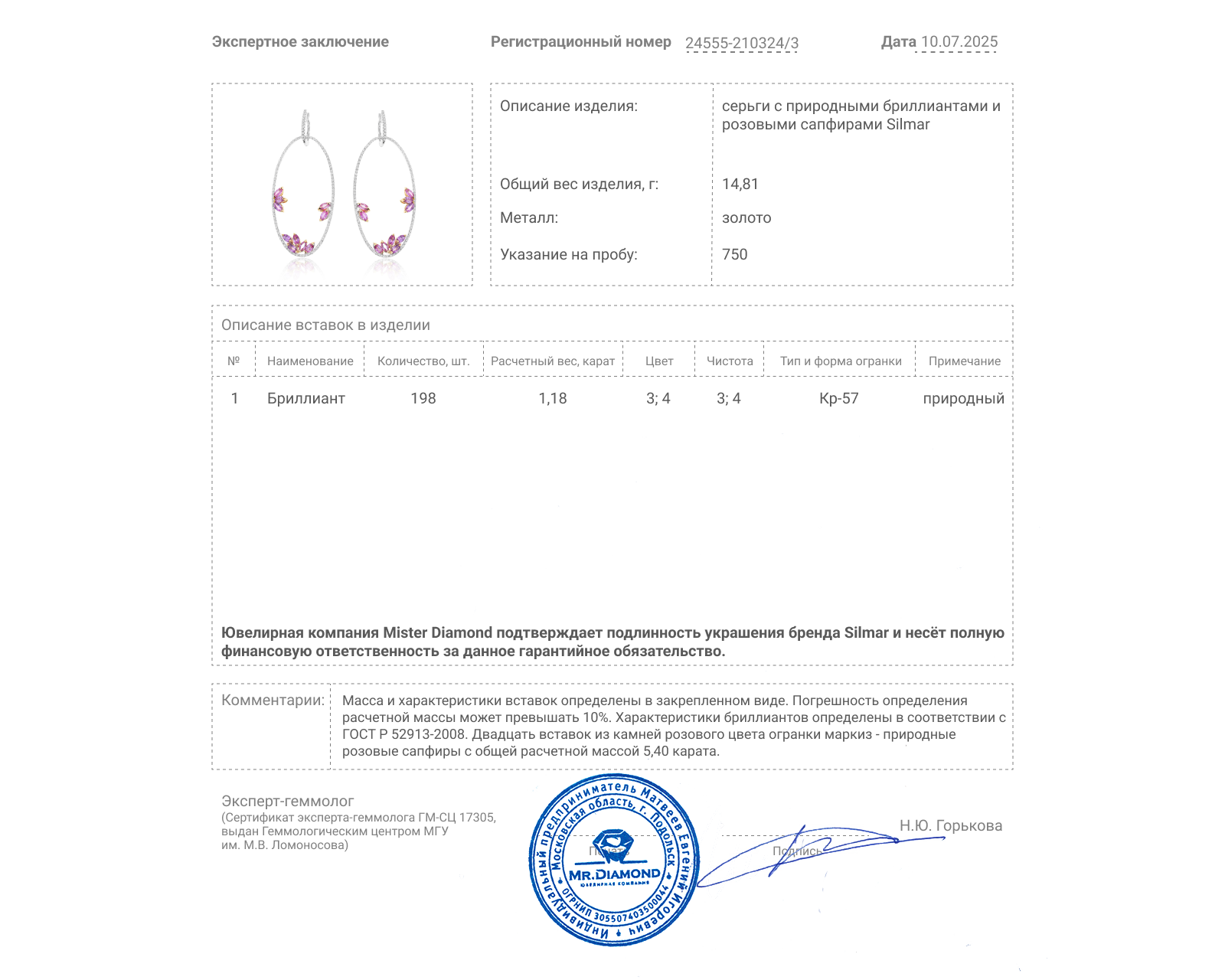 Оригинальные золотые серьги с сапфирами 5.40ct Silmar