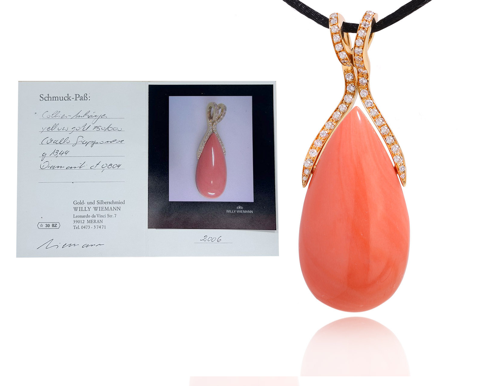 Оригинальный золотой кулон с кораллом 67.20ct Wiemann Willy