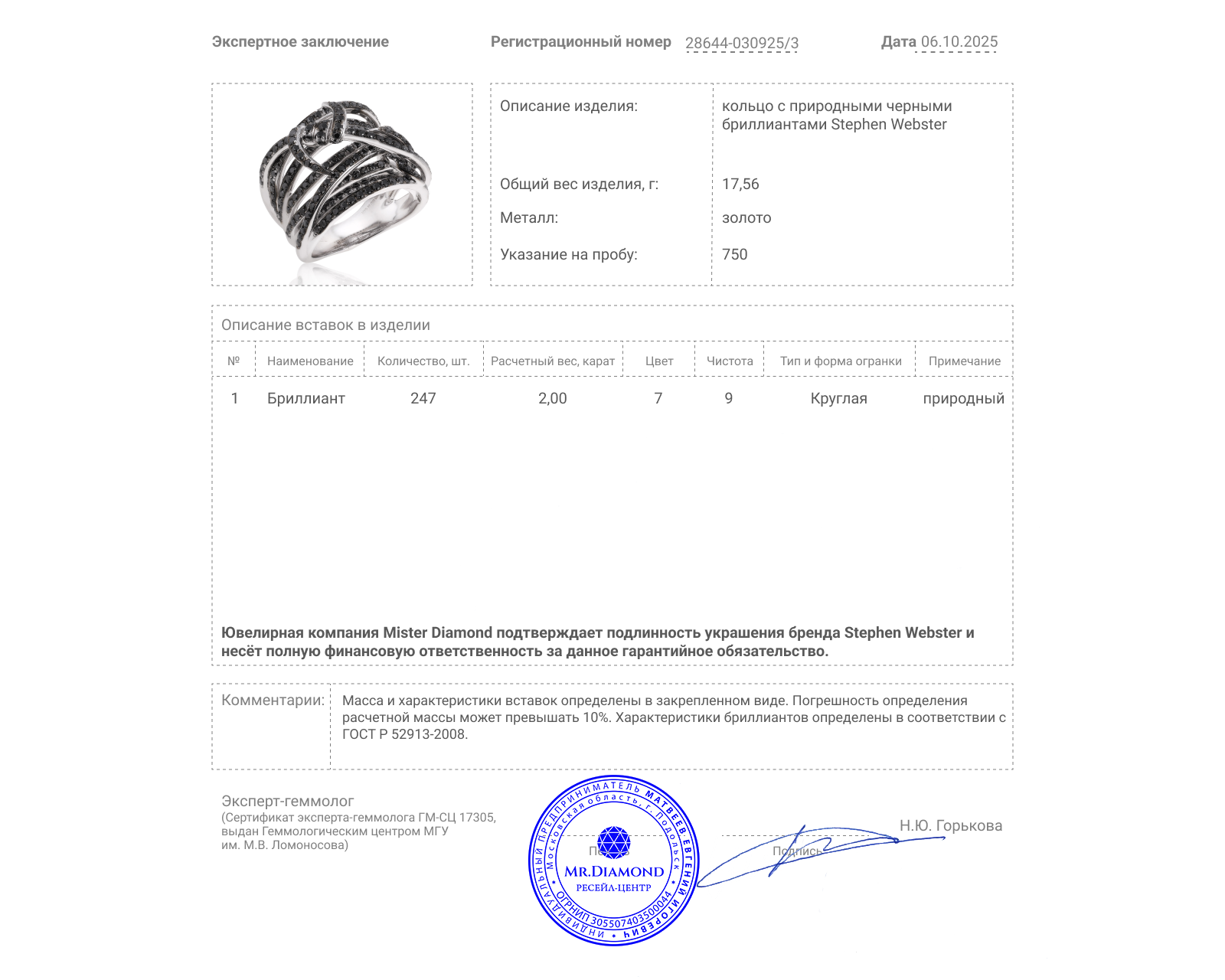 Оригинальное золотое кольцо Stephen Webster Forget Me Knot