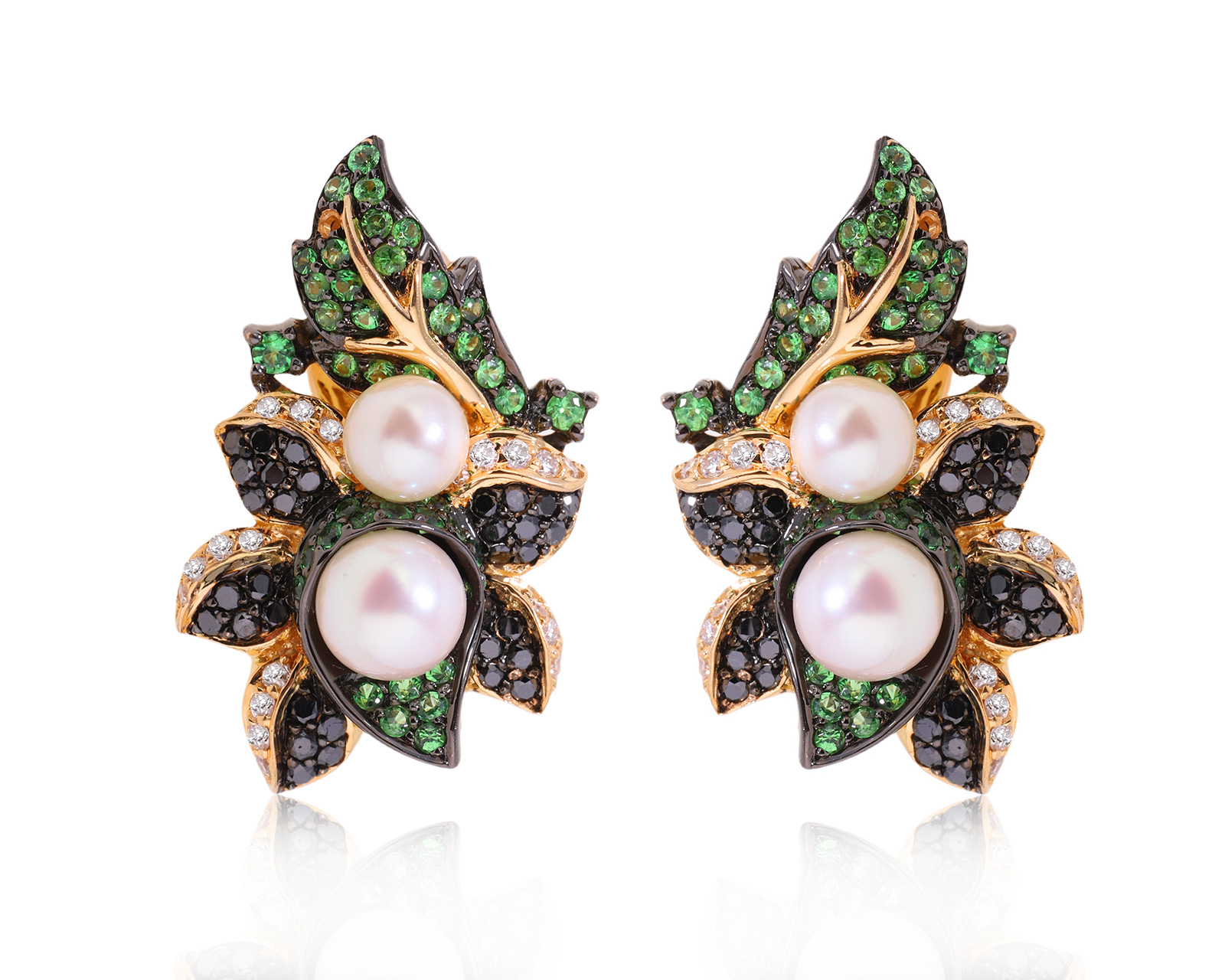 Золотые серьги с жемчугом и тсаворитами 1.70ct 010525/3