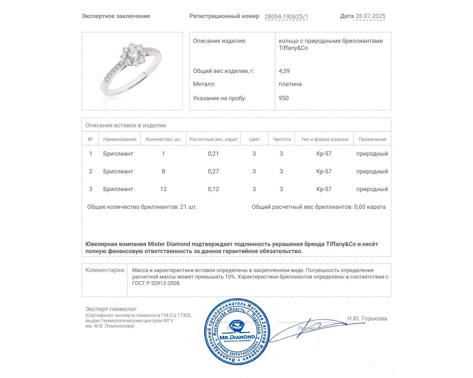 Оригинальное платиновое кольцо Tiffany&Co Flora Flower