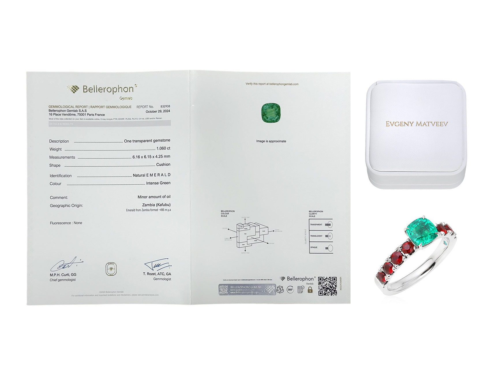 Платиновое кольцо с изумрудом Замбия 1.06ct Evgeny Matveev