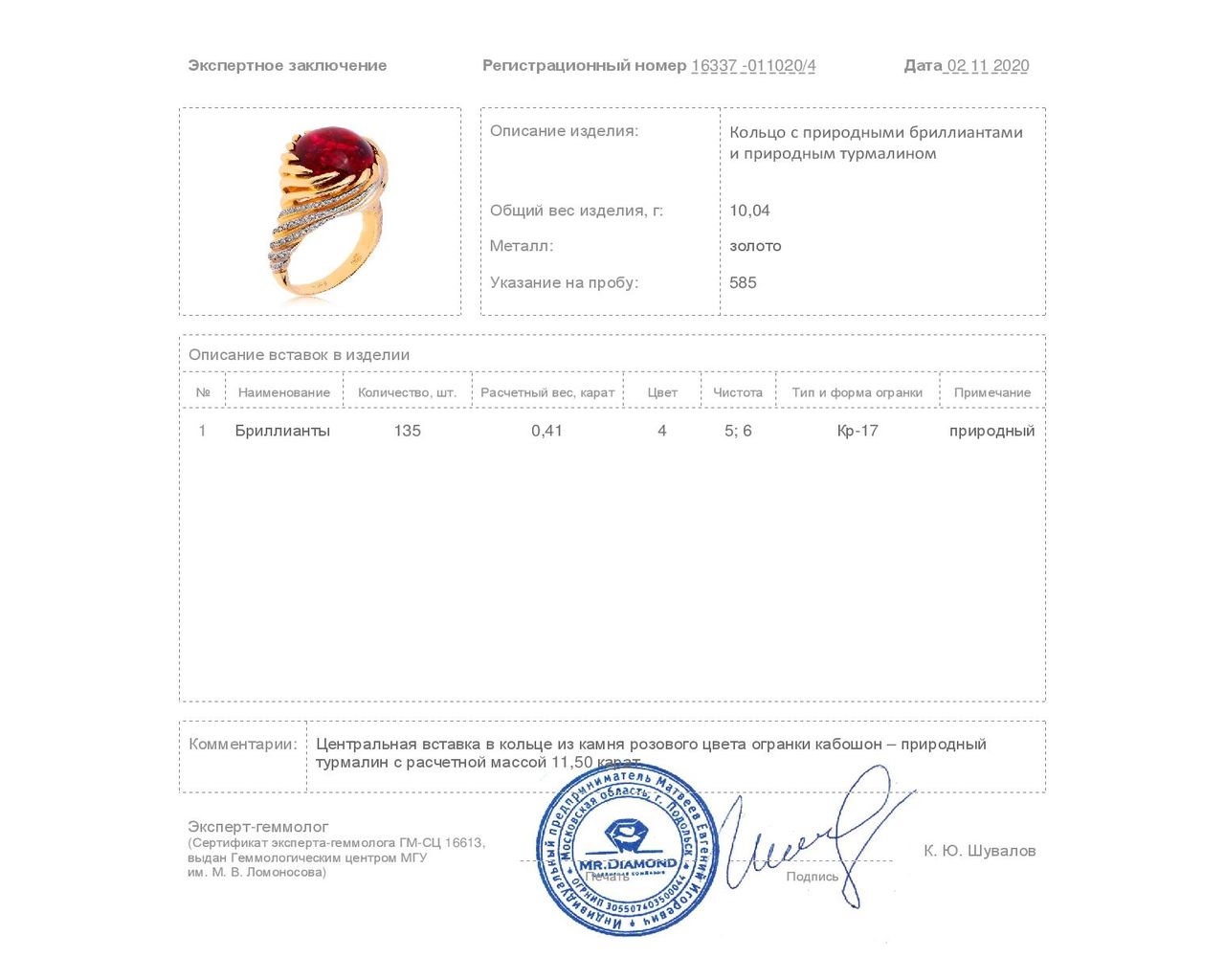 Завораживающее золотое кольцо с турмалином 11.50ct