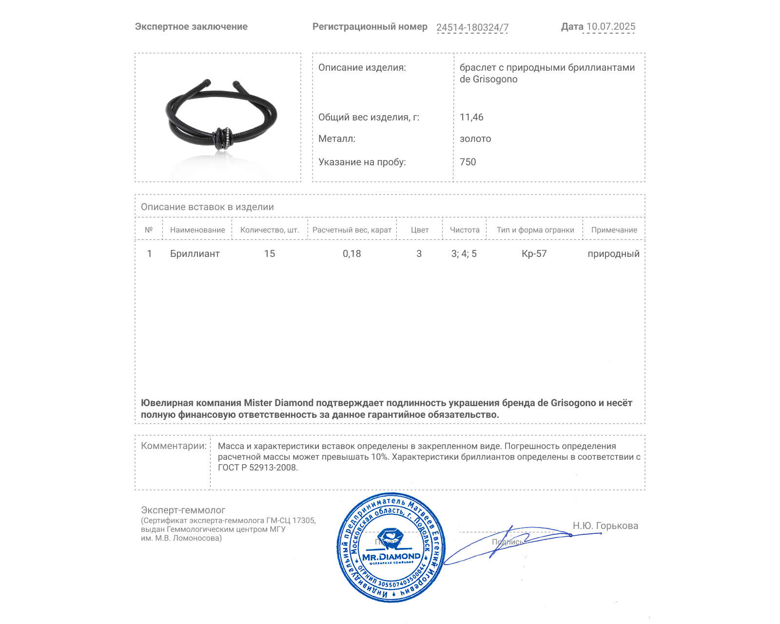 Оригинальный золотой браслет с бриллиантами 0.18ct De Grisogono Allegra
