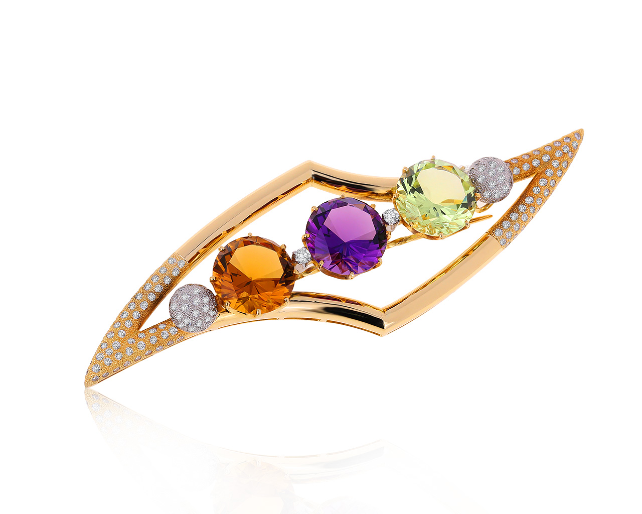 Богатая золотая брошь с хризолитом 7.45ct 290620/1