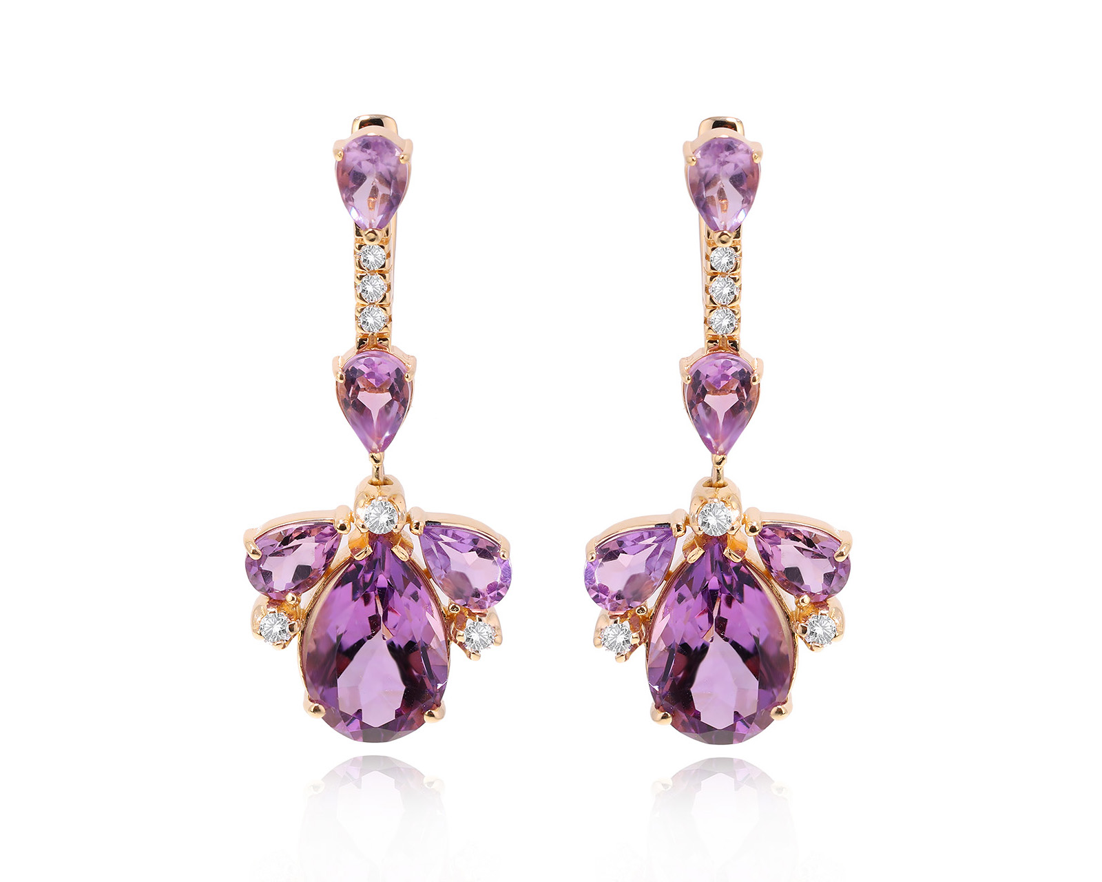 Золотые серьги с аметистами 6.80ct и бриллиантами 0.28ct 031224/3