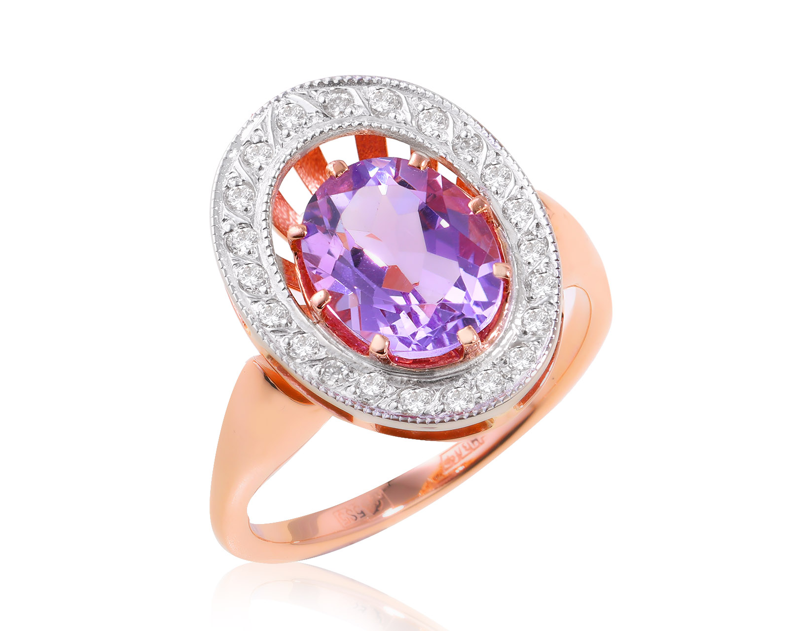 Золотое кольцо с розовым сапфиром 3.30ct и бриллиантами 0.22ct 260324/4