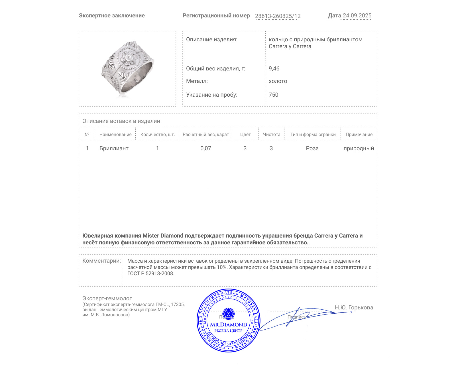 Оригинальное золотое кольцо Carrera y Carrera Mosaicos