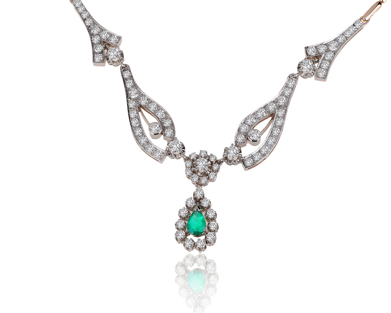 Богатое золотое колье с изумрудом 0.92ct