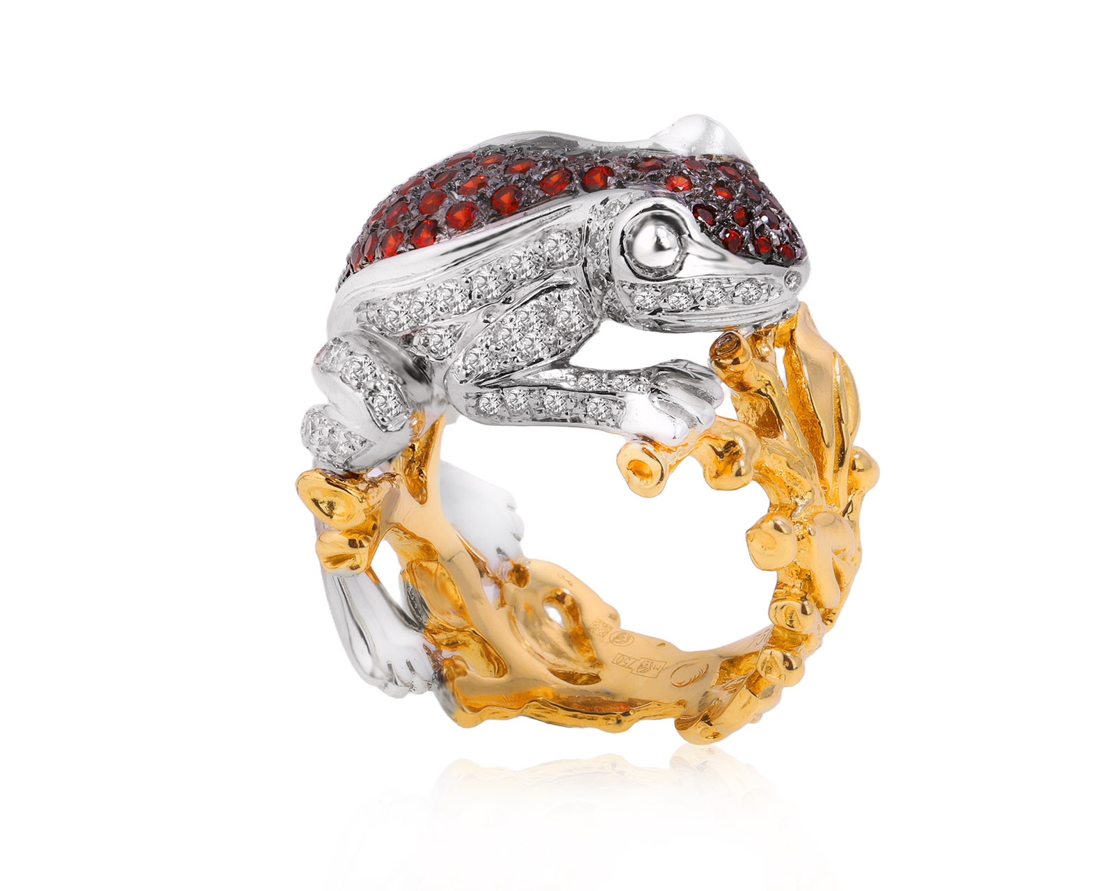 Золотое кольцо с гранатами 0.92ct и бриллиантами 0.76ct