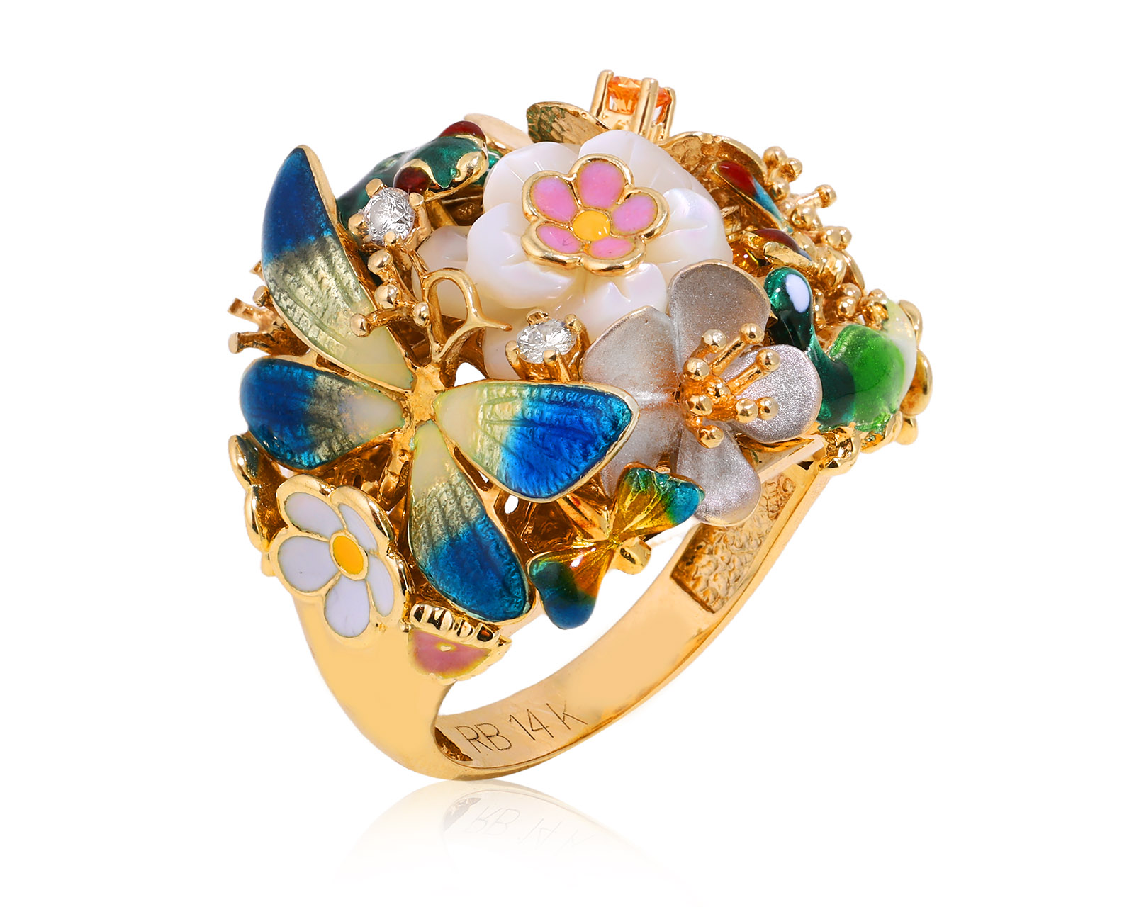 Оригинальное золотое кольцо с перламутром 3.80ct Roberto Bravo Noah`s Ark