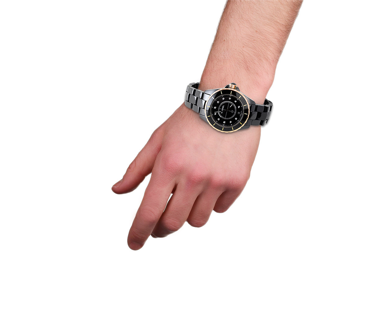 Оригинальные золотые часы с бриллиантами 0.11ct Chanel J12