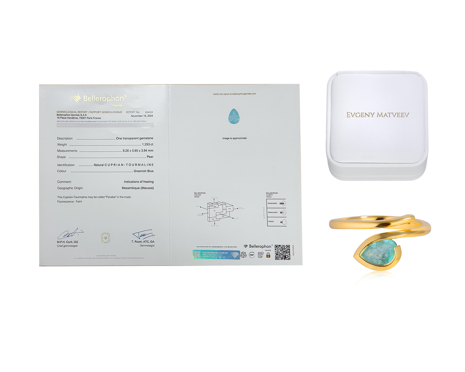 Золотое кольцо с турмалином параиба Мозамбик 1.25ct Evgeny Matveev