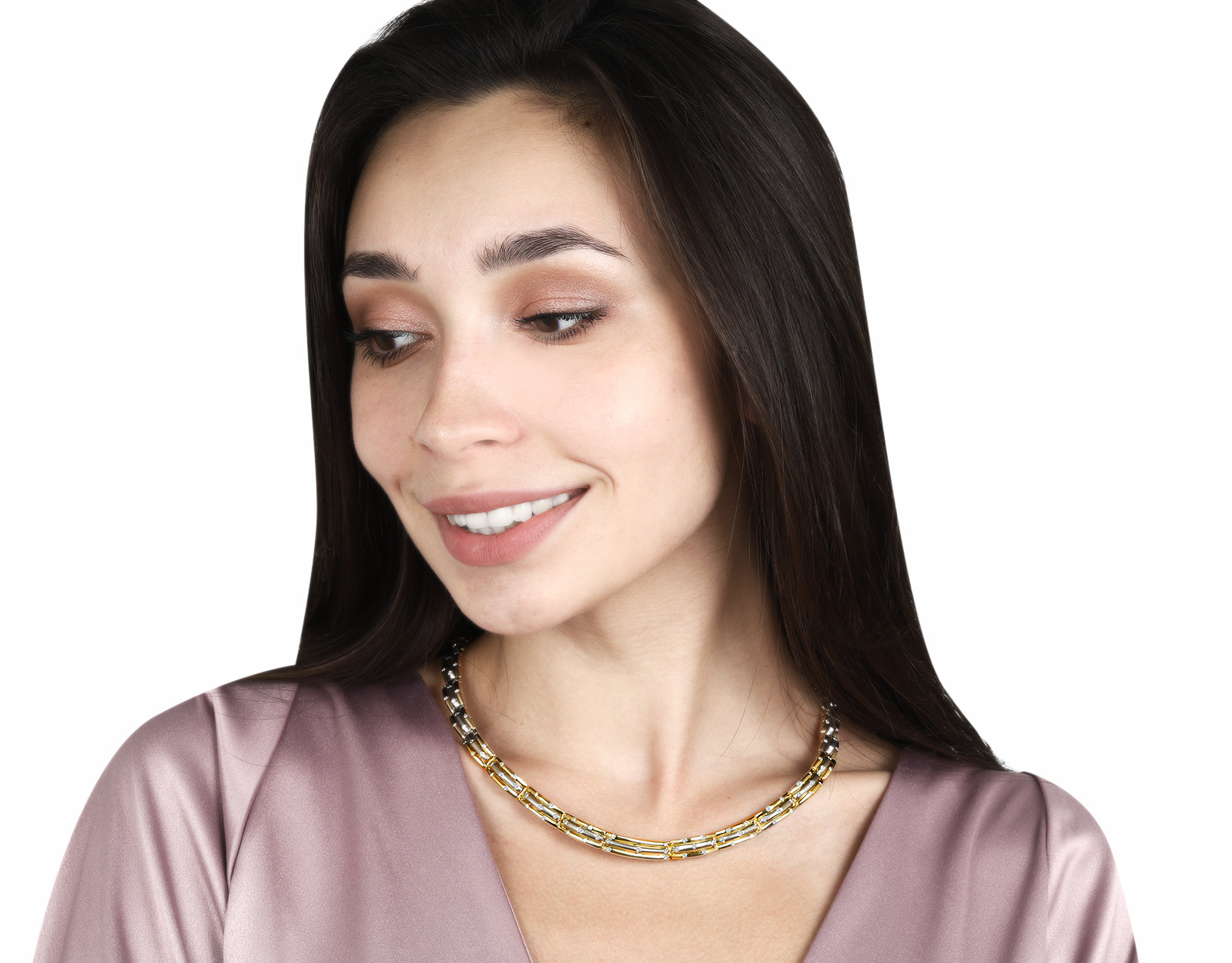 Стильное золотое колье с бриллиантами 3.30ct