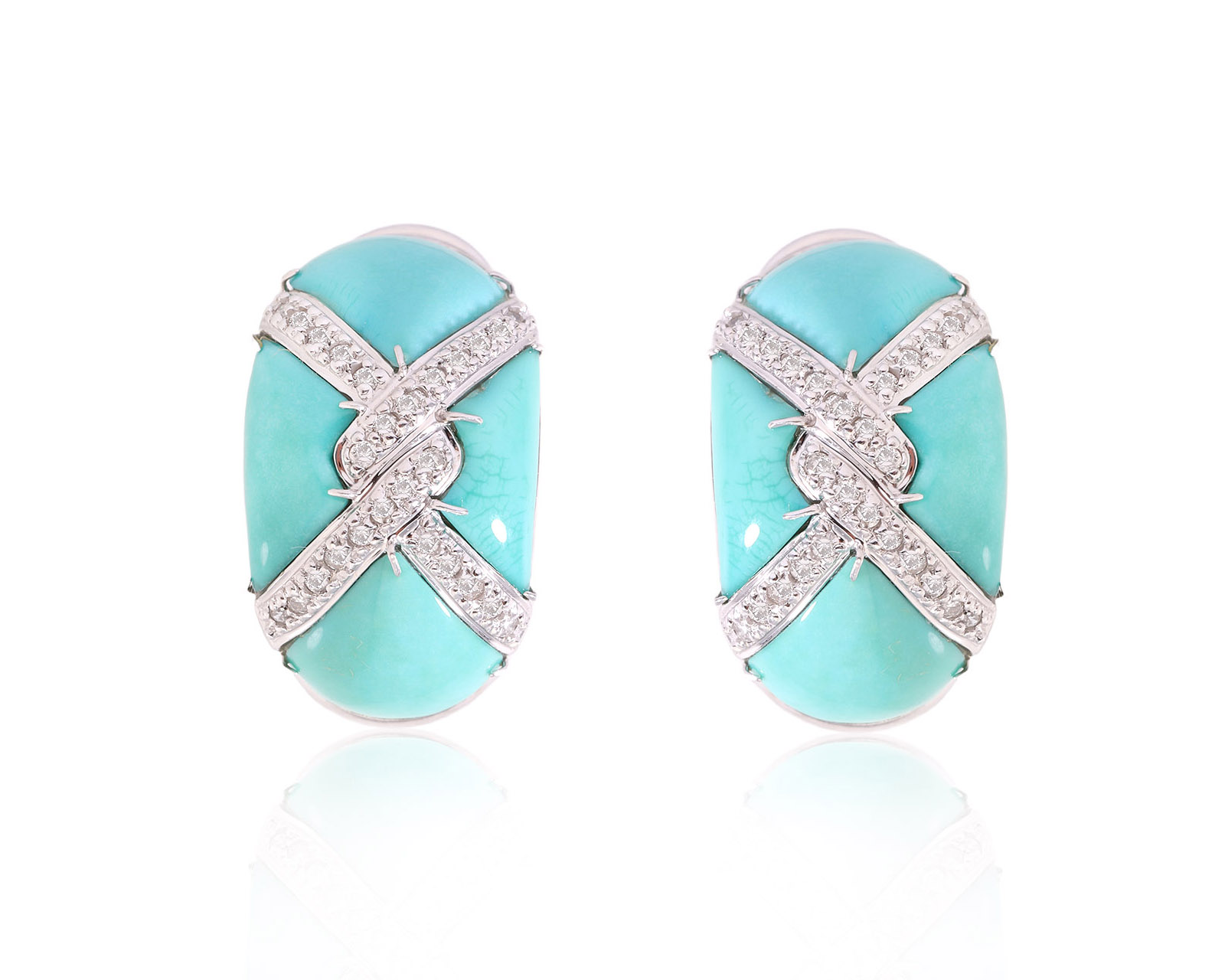 Золотые серьги с бирюзой 2.00ct и бриллиантами 0.32ct 990159/1-1