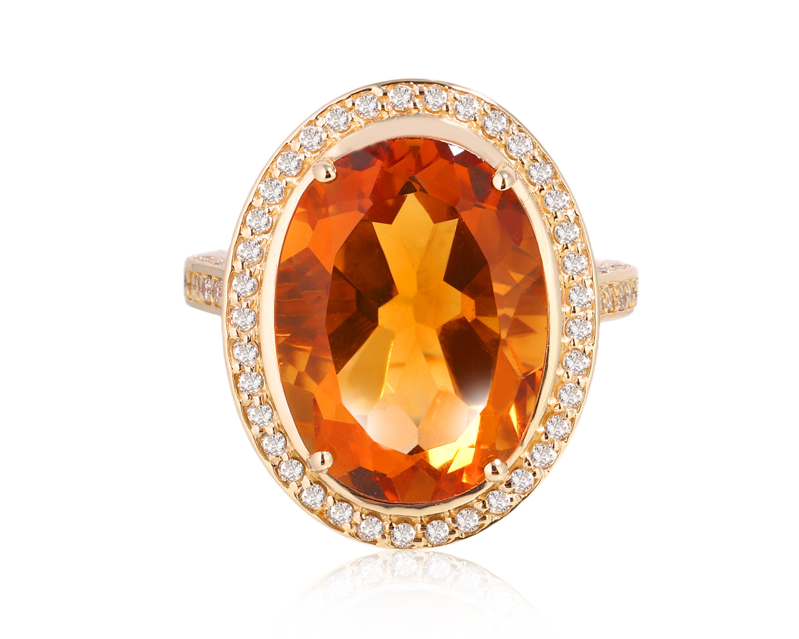 Золотое кольцо с цитрином 9.60ct и бриллиантами 0.88ct