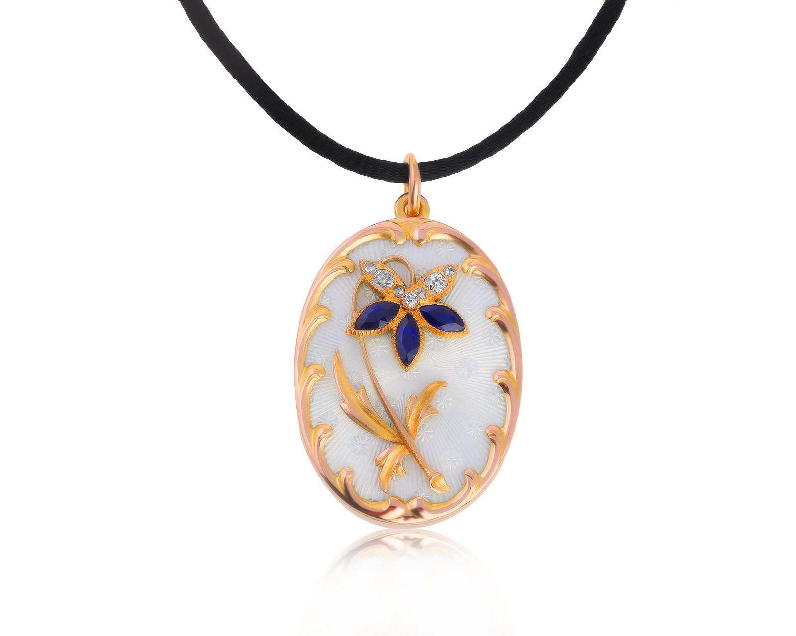 Золотой кулон с эмалью и сапфирами 0.81ct 130721/КМ9