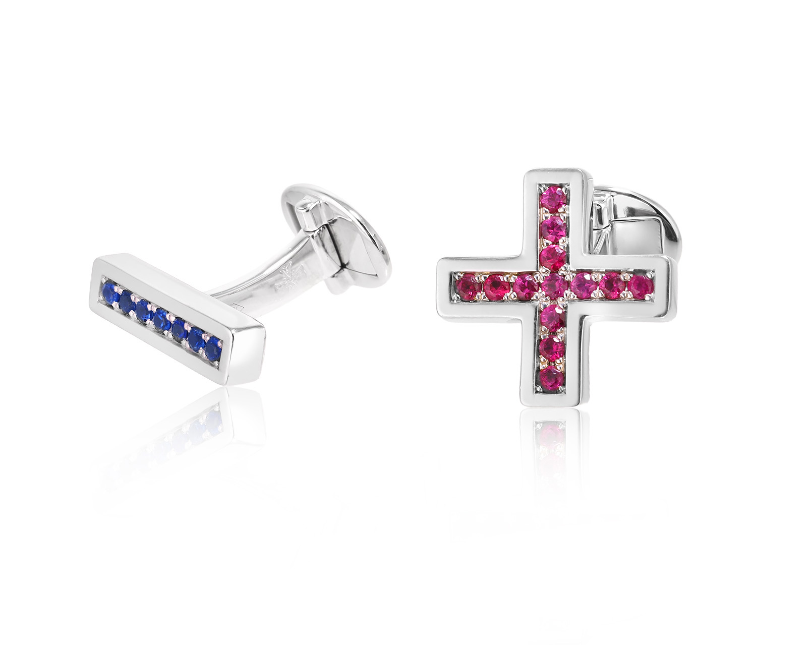 Золотые запонки с розовыми 0.52ct и синими 0.28ct сапфирами